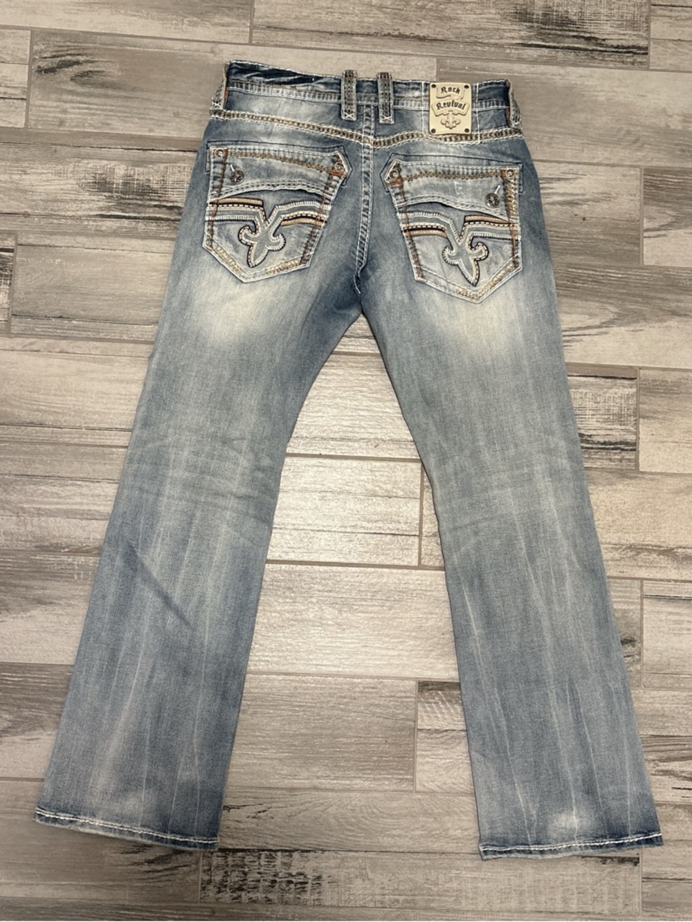 Rock Revival Men's Light Wash Bootcut Jeans with Embroidered Back Pockets